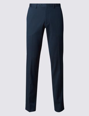 Wool Blend Modern Slim Fit Flat Front Pinstriped Trousers